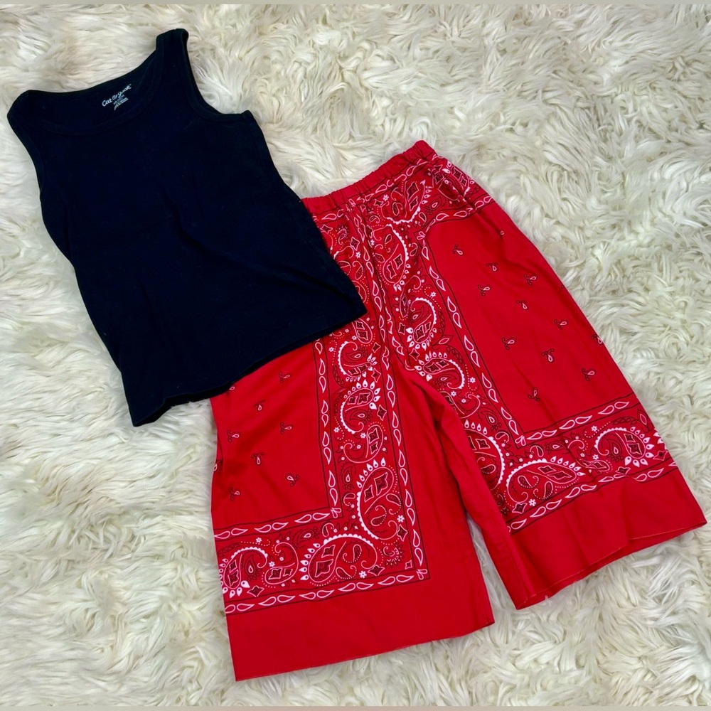 Kids Tiny Turnip Red Bandana Shorts w/ Black Tank Sz. 4/5